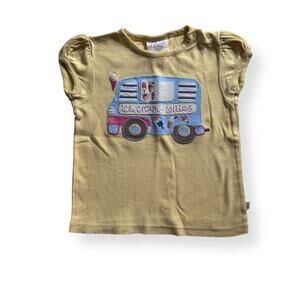 Frugi organic yellow ice cream truck appliqué tee